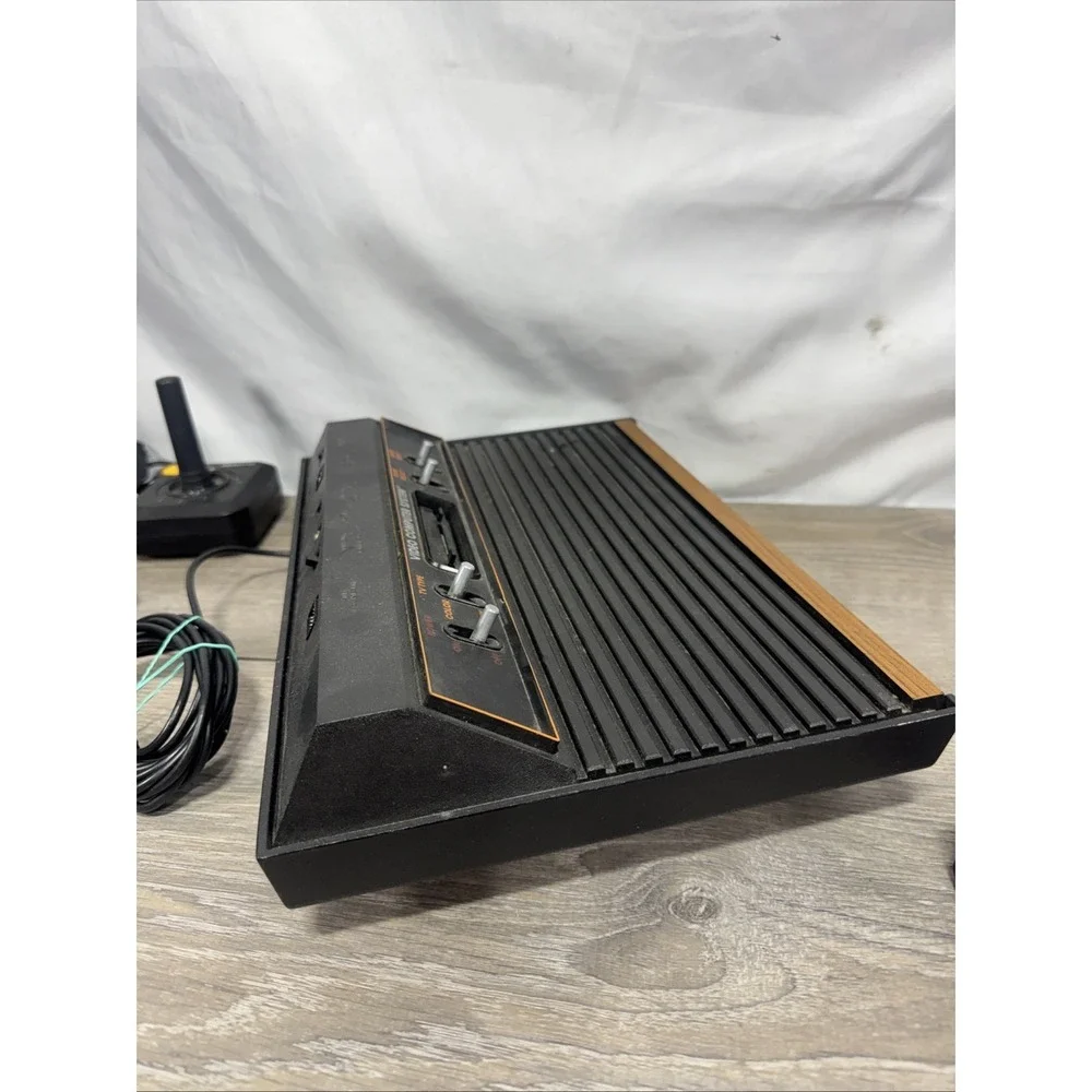 Atari 2600 4-Switch Woodgrain Console Bundle w/ 2 Joysticks, 4 Games Working